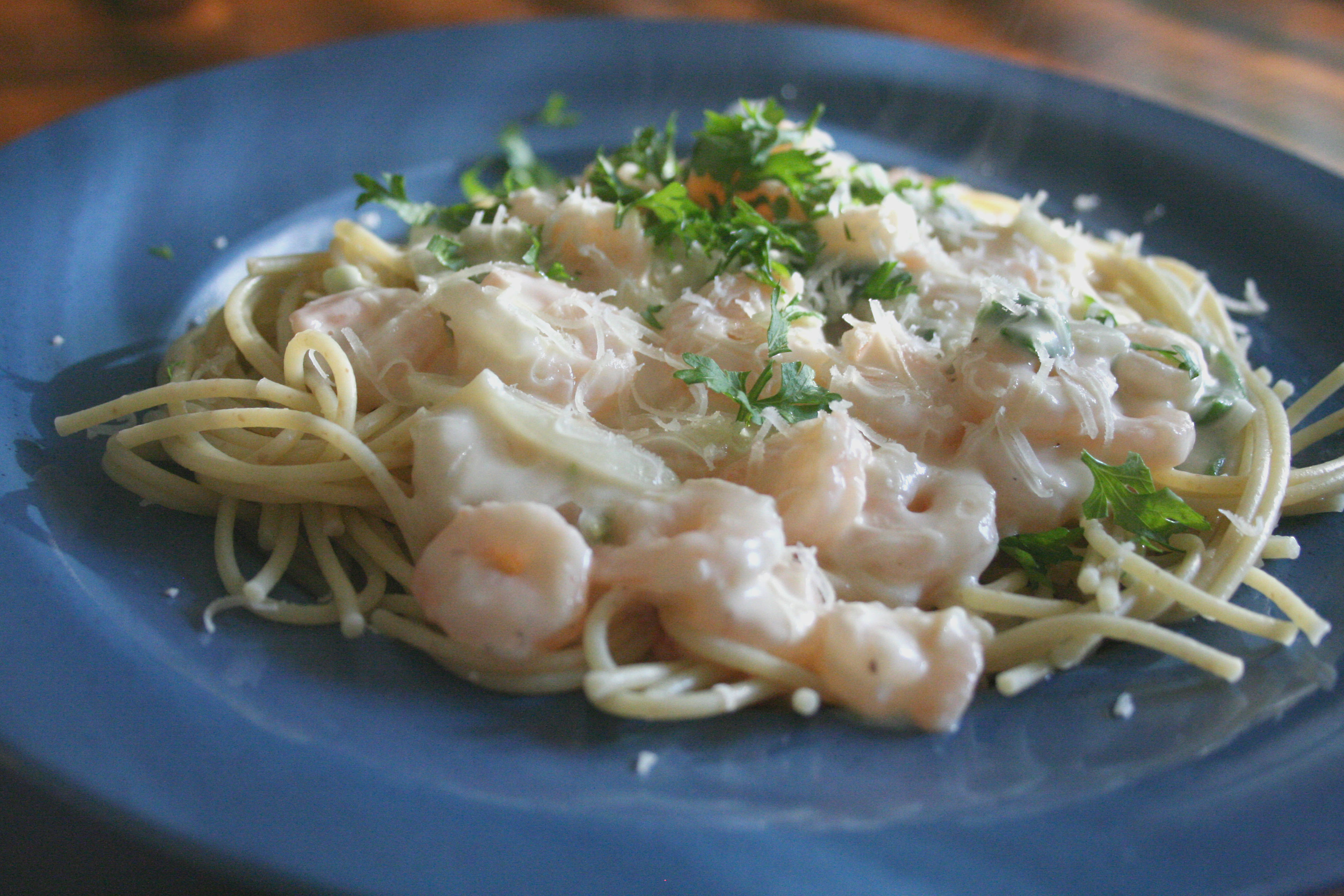 shrimp alfredo using jar sauce